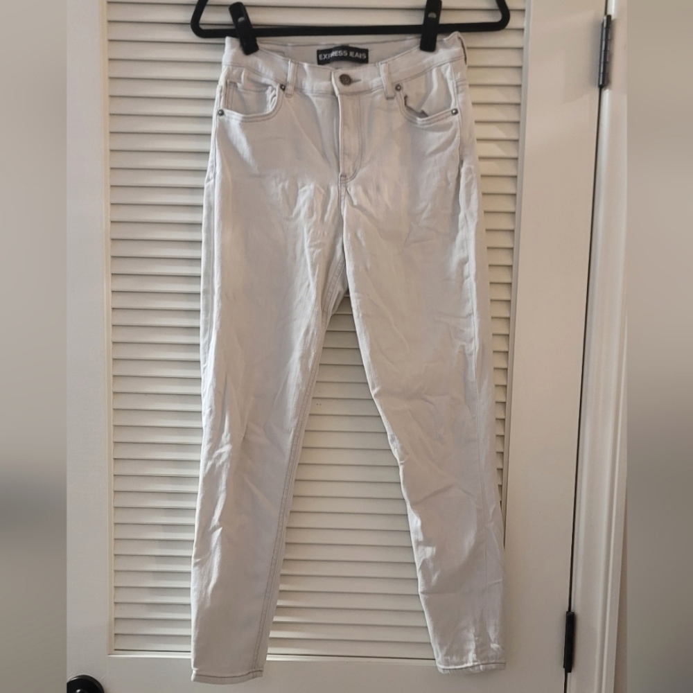 Express Jeans - Greyish White Ankle Legging High-Rise Jeans With Pockets
